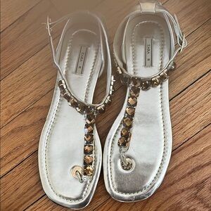 Zara - gold flats, thing t strap , Sz 39